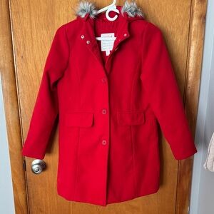 Cat & Jack Red Pea Coat with Removable Faux Fur Trim